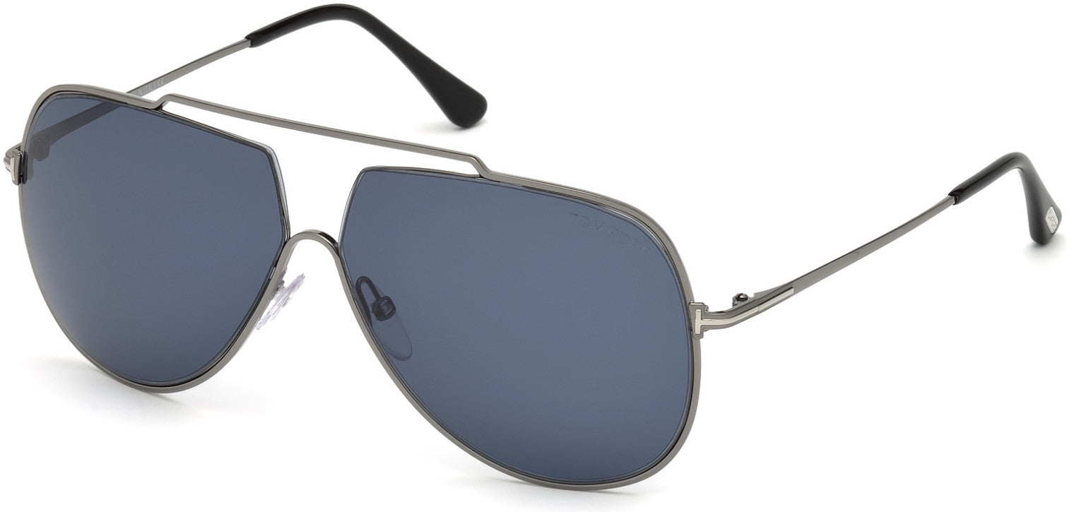 Tom Ford FT0586 Chase-02 Pilot Sunglasses 12V-12V - Shiny Dark Ruthenium / Blue