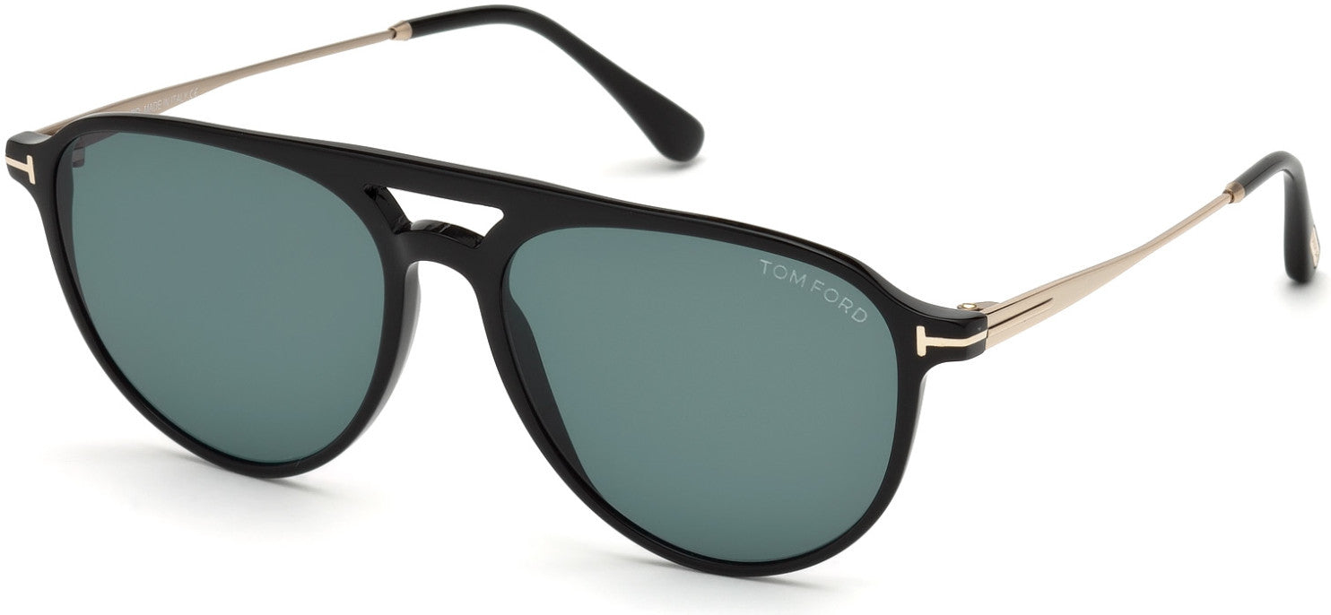 Tom Ford FT0587 Carlo-02 Pilot Sunglasses 01V-01V - Shiny Black  / Blue