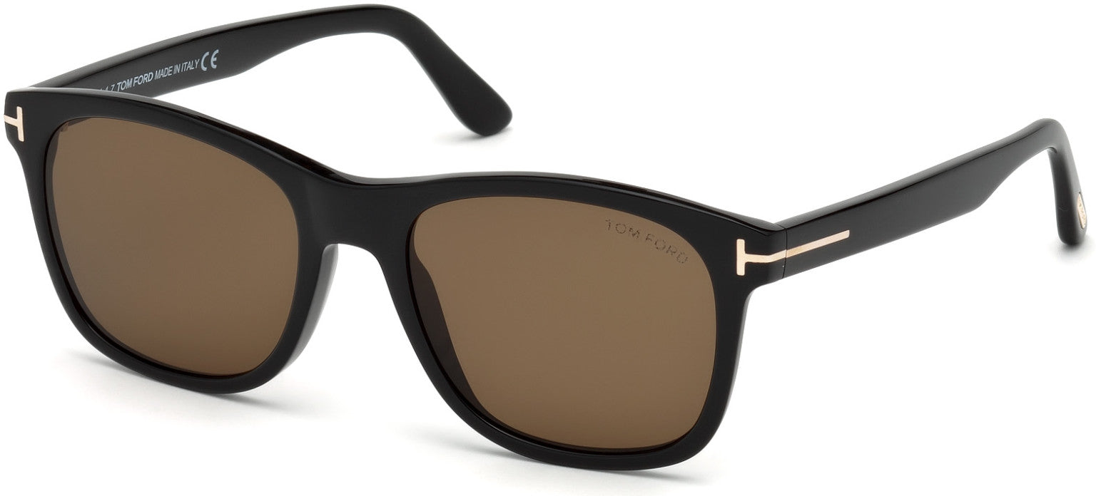 Tom Ford FT0595-F Eric-02 Geometric Sunglasses 01J-01J - Shiny Black, Rose Gold T Logo/ Roviex Lenses