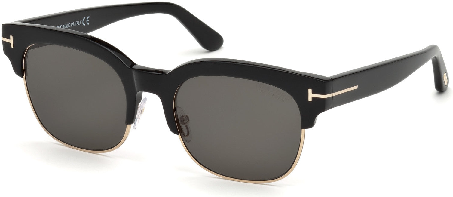 Tom Ford FT0597 Harry-02 Geometric Sunglasses 01D-01D - Shiny Black  / Smoke Polarized