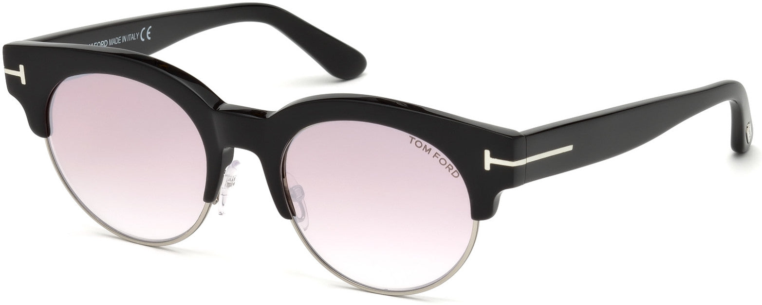 Tom Ford FT0598 Henri-02 Round Sunglasses 01Z-01Z - Shiny Black  / Gradient Or Mirror Violet