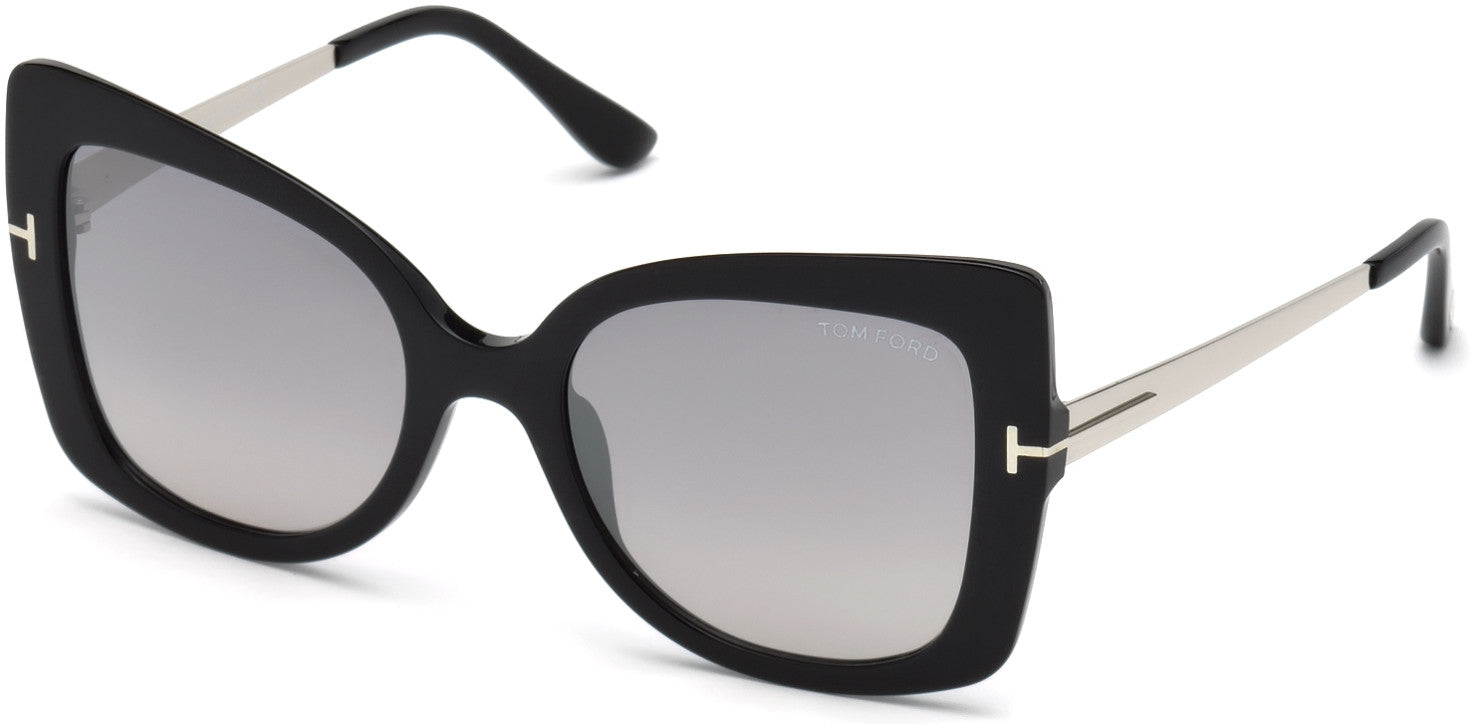 Tom Ford FT0609 Gianna-02 Butterfly Sunglasses 01C-01C - Shiny Black, Palladium Temples/ Grad. Smoke Lenses, Silver Flash