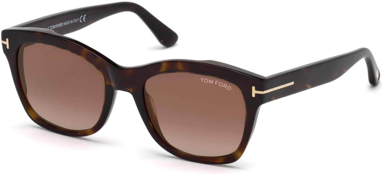 Tom Ford FT0614-F Lauren-02 Geometric Sunglasses 52F-52F - Classic Dark Havana, Rose Gold T Logo/ Grad. Brown Lenses, Gold Flash