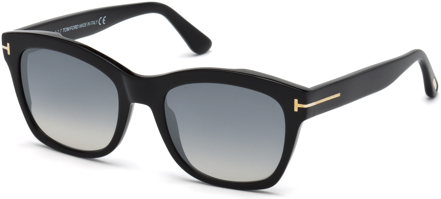Tom Ford FT0614 Lauren-02 Geometric Sunglasses 01C-01C - Shiny Black, Rose Gold T Logo/ Grad. Smoke Lenses, Silver Flash