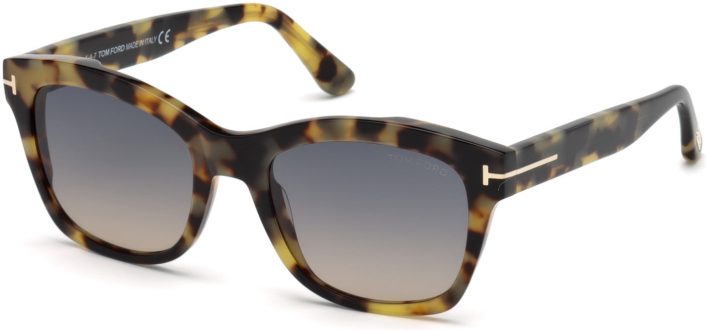 Tom Ford FT0614 Lauren-02 Geometric Sunglasses 55B-55B - Shiny Tortoise, Rose Gold T Logo/ Smoke Gradient Lenses