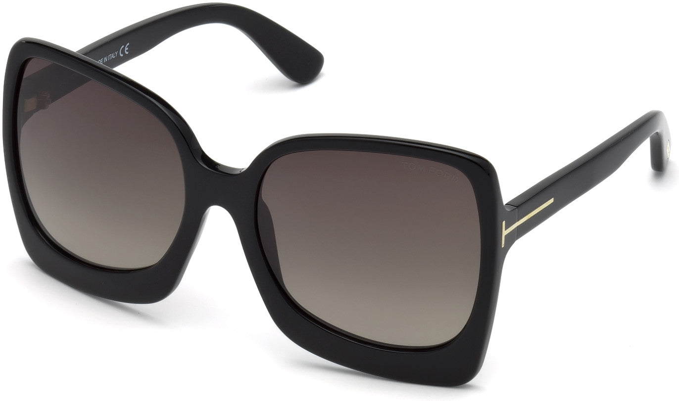 Tom Ford FT0618 Emanuella-02 Geometric Sunglasses 01K-01K - Shiny Black/ Gradient Roviex Lenses