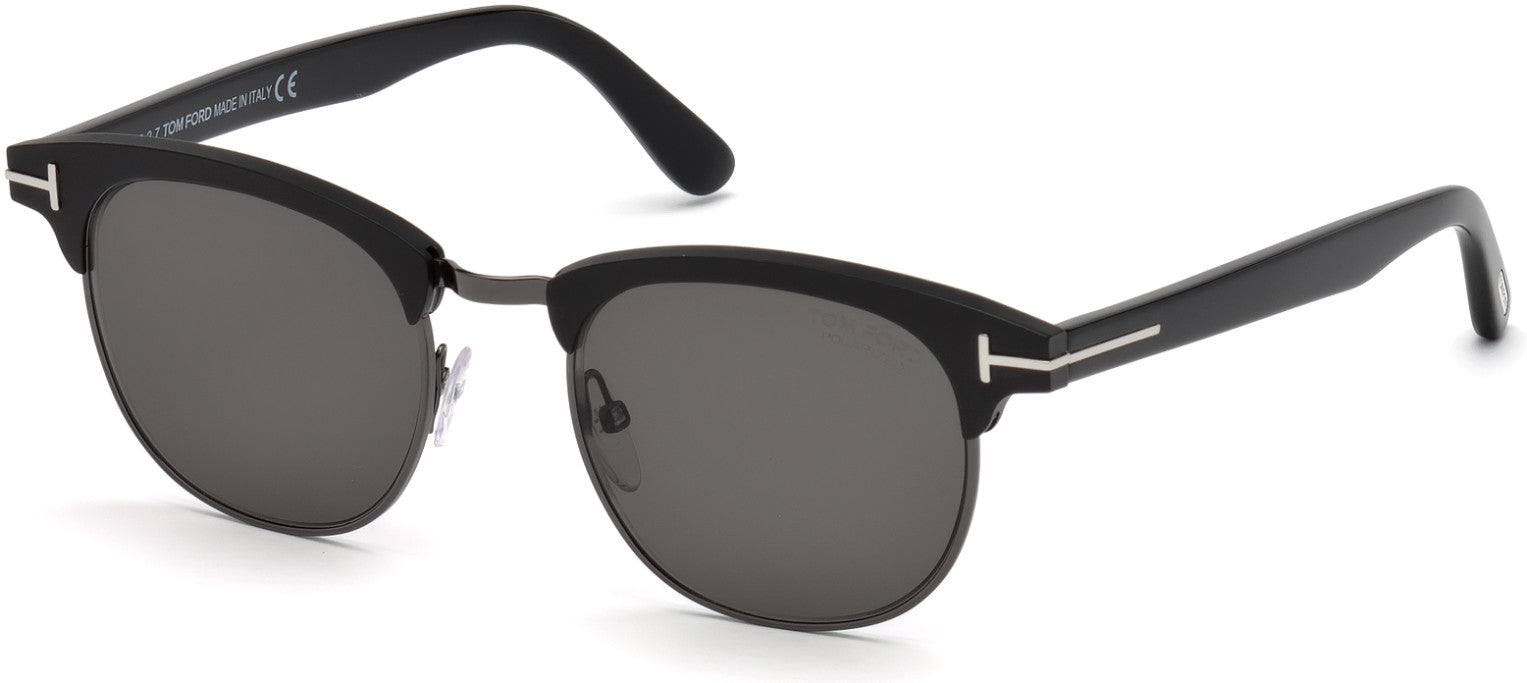 Tom Ford FT0623 Laurent-02 Geometric Sunglasses 02D-02D - Matte Black, Gunmetal, Shiny Black Temples/ Polarized Smoke Lenses