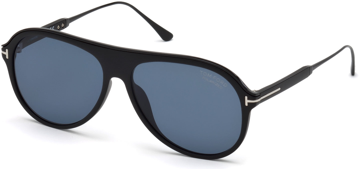 Tom Ford FT0624 Nicholai-02 Pilot Sunglasses 02D-02D - Matte Black, Matte Black Metal Details/ã‚Â Polarized Blue Lenses