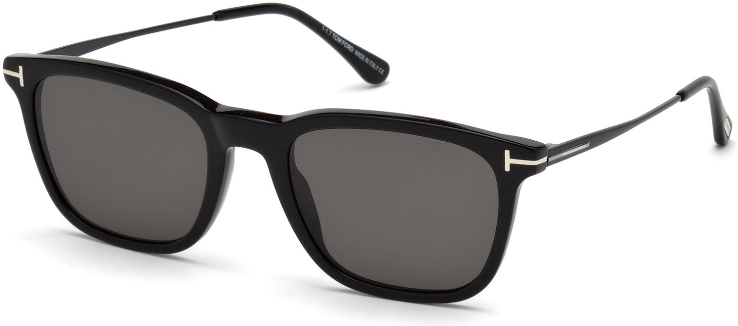 Tom Ford FT0625-F Arnaud-02 Geometric Sunglasses 01D-01D - Shiny Black, Shiny Black Metal Temples / Smoke Polarized Lenses