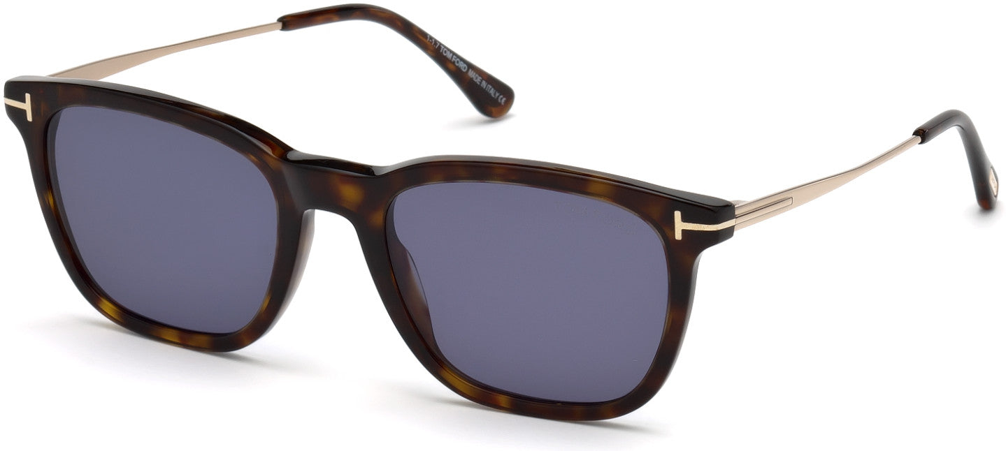 Tom Ford FT0625-F Arnaud-02 Geometric Sunglasses 52V-52V - Shiny Dark Havana, Shiny Rose Gold Temples / Blue Lenses