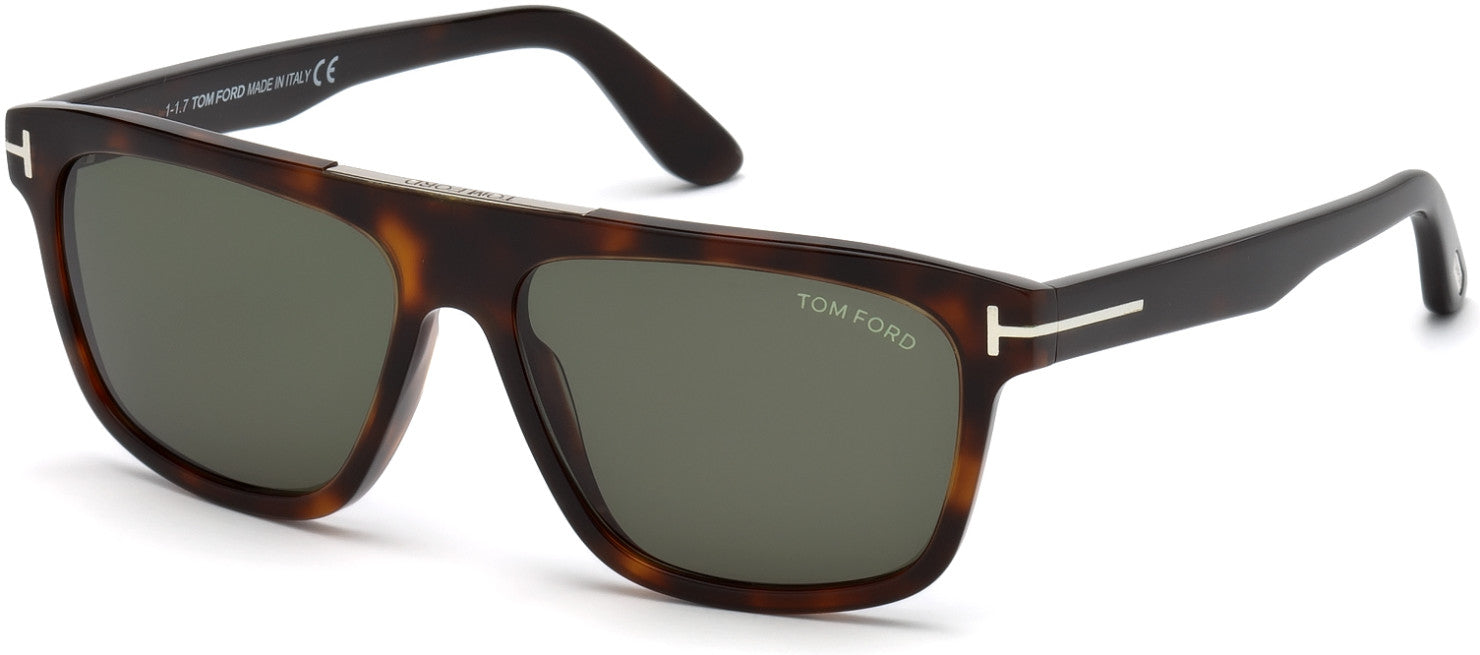 Tom Ford FT0628 Cecilio-02 Geometric Sunglasses 52N-52N - Shiny Dark Havana/ Green Lenses