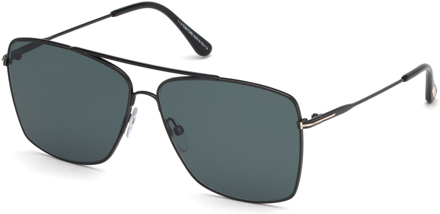 Tom Ford FT0651 Magnus-02 Geometric Sunglasses 01V-01V - Black, Black Temple Tips/ Dark Teal Lenses