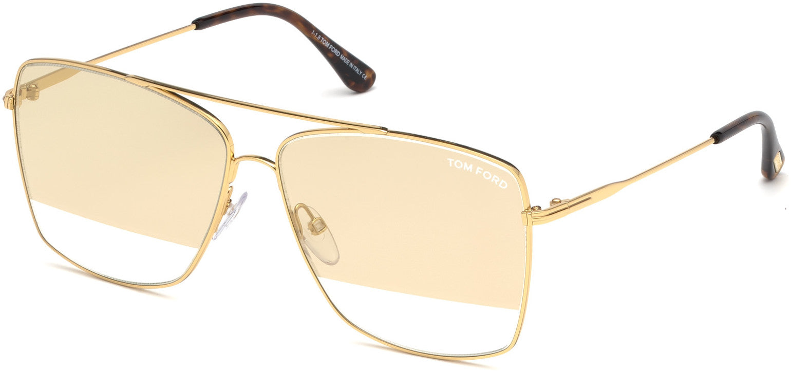 Tom Ford FT0651 Magnus-02 Geometric Sunglasses 30C-30C - Gold, Classic Dk. Havana Temple Tips/ Grad. Smoke W. Gold Flash Lenses