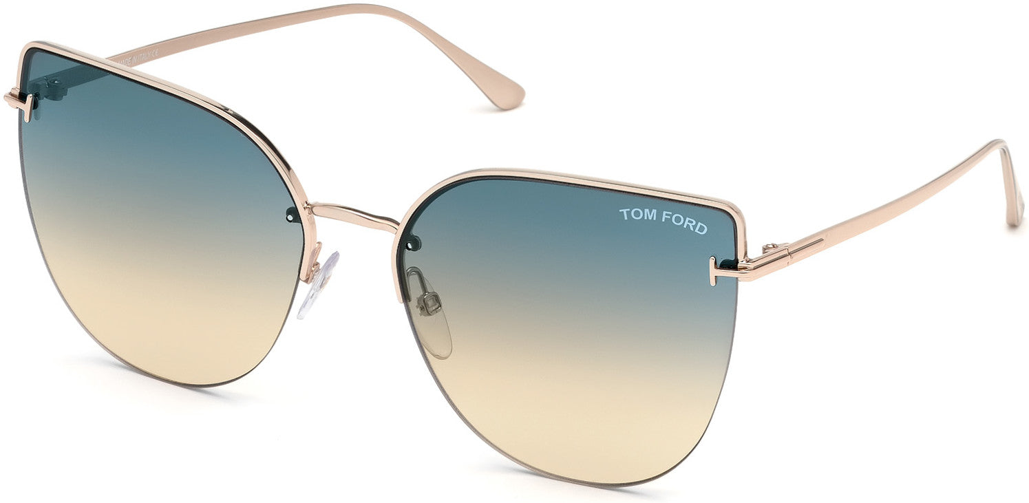 Tom Ford FT0652 Ingrid-02 Cat Sunglasses 28P-28P - Shiny Rose Gold/ Gradient Turquoise-To-S And Lenses