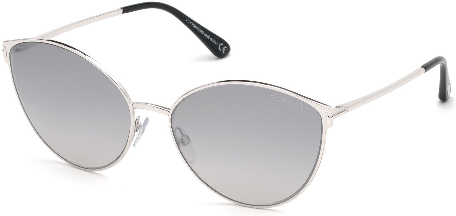 Tom Ford FT0654 Zeila Geometric Sunglasses 18C-18C - Shiny Rhodium, Shiny Black / Gradient Grey Silver Mirrored Lenses