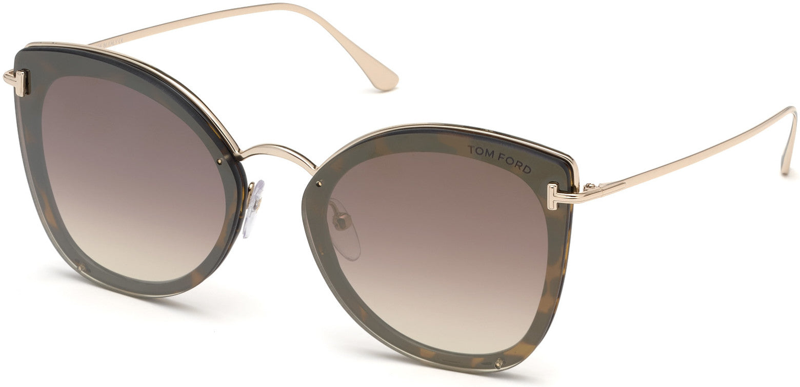 Tom Ford FT0657 Charlotte Butterfly Sunglasses 52G-52G - Shiny Dark Havana, Shiny Rose Gold / Brown, Gradient Gold Flash Lenses