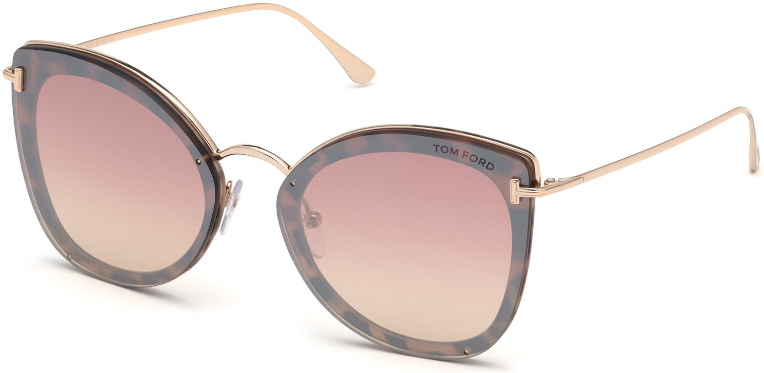 Tom Ford FT0657 Charlotte Butterfly Sunglasses 55Z-55Z - Vintage Pink Havana, Shiny Rose Gold / Grad. Pink, Silver Flash Lenses