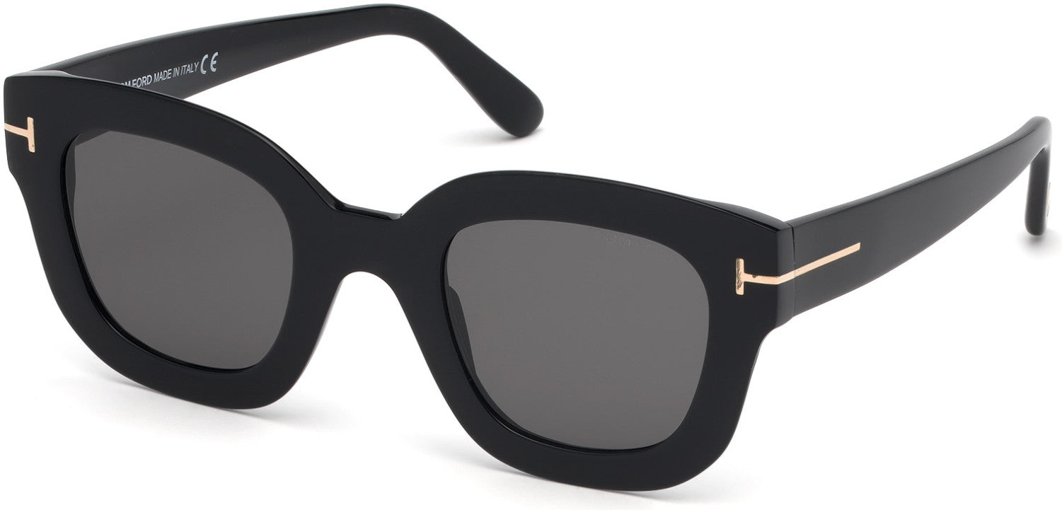 Tom Ford FT0659 Pia Geometric Sunglasses 01A-01A - Shiny Black / Smoke Lenses