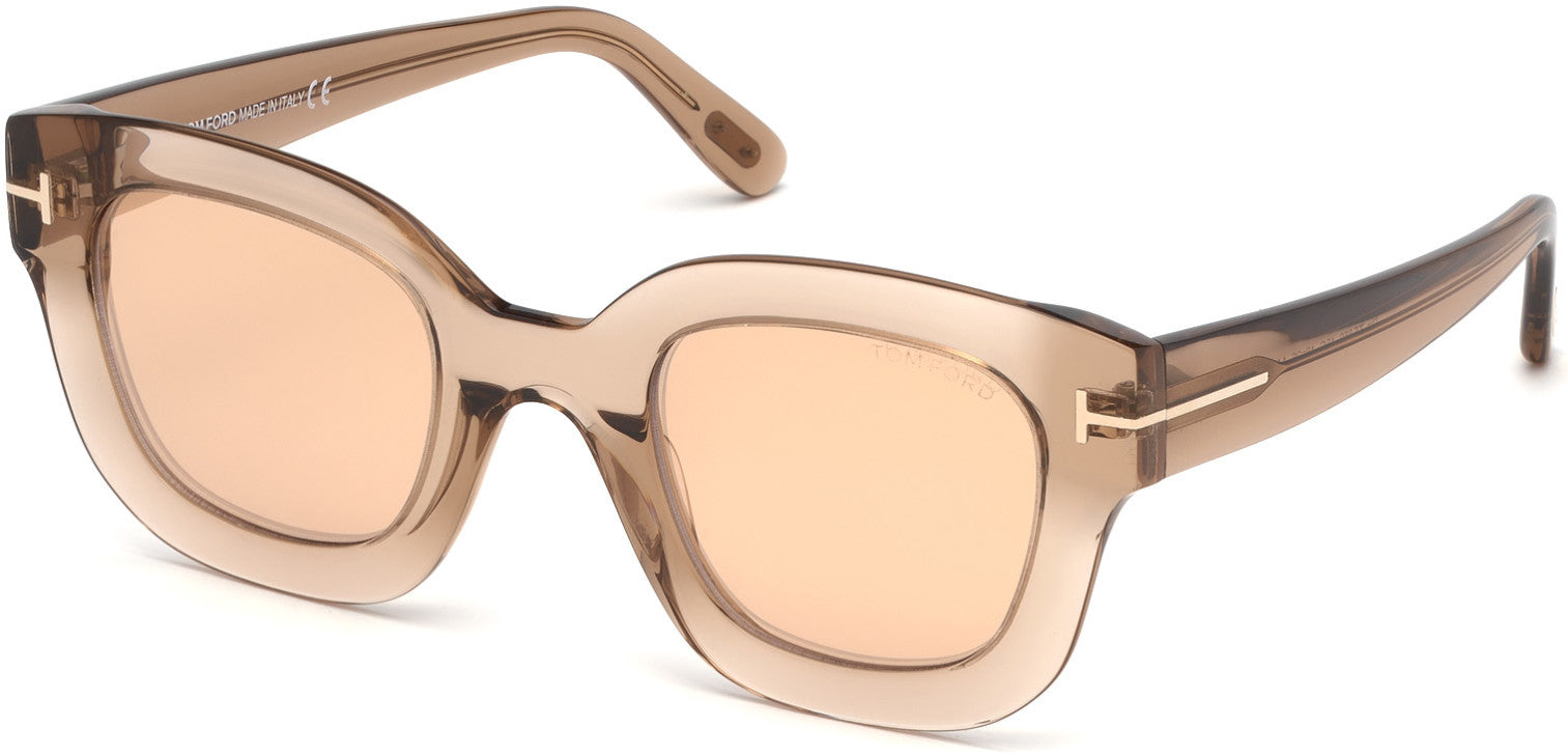 Tom Ford FT0659 Pia Geometric Sunglasses 45G-45G - Shiny Transparent Rose Champagne/ Pink Mirrored Lenses