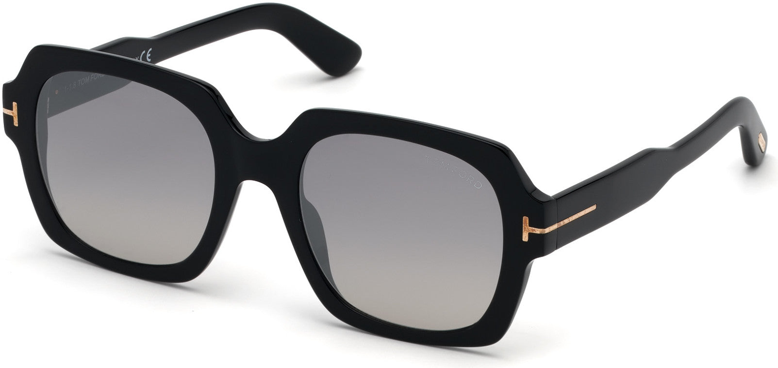 Tom Ford FT0660 Autumn Geometric Sunglasses 01C-01C - Shiny Black/ Gradient Smoke W. Silver Flash Lenses