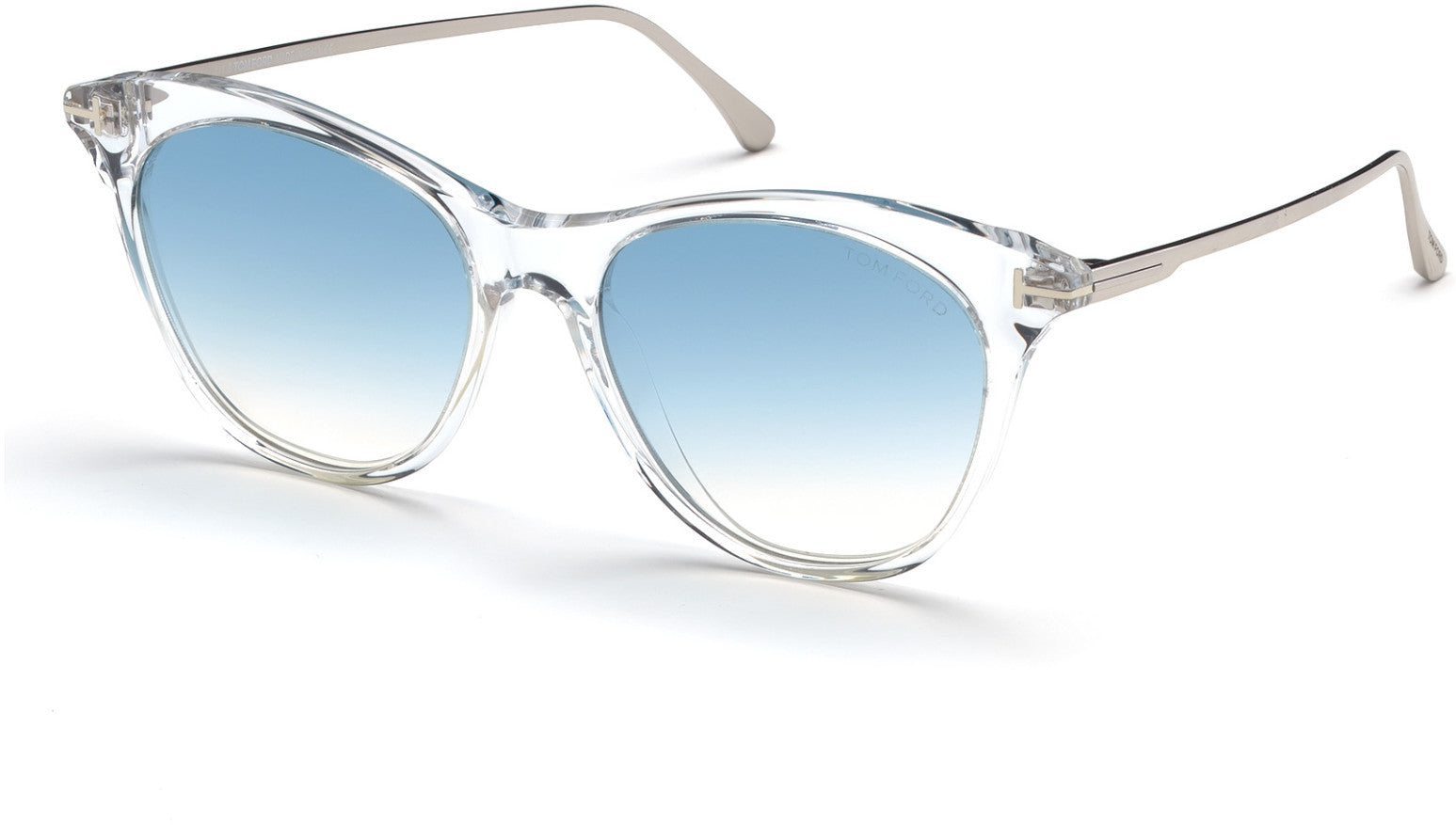 Tom Ford FT0662 Micaela Cat Sunglasses 22X-22X - Shiny Crystal, Shiny Palladium/ Gradient Green W. Silver Flash Lenses