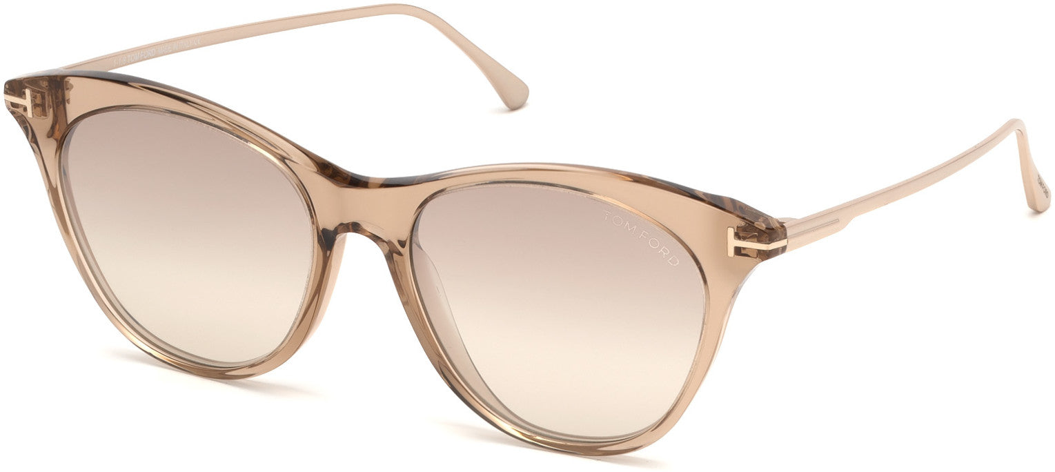 Tom Ford FT0662 Micaela Cat Sunglasses 45G-45G - Shiny Pink Champagne, Shiny Rose Gold/ Grad. Brown Silver Flash Lenses