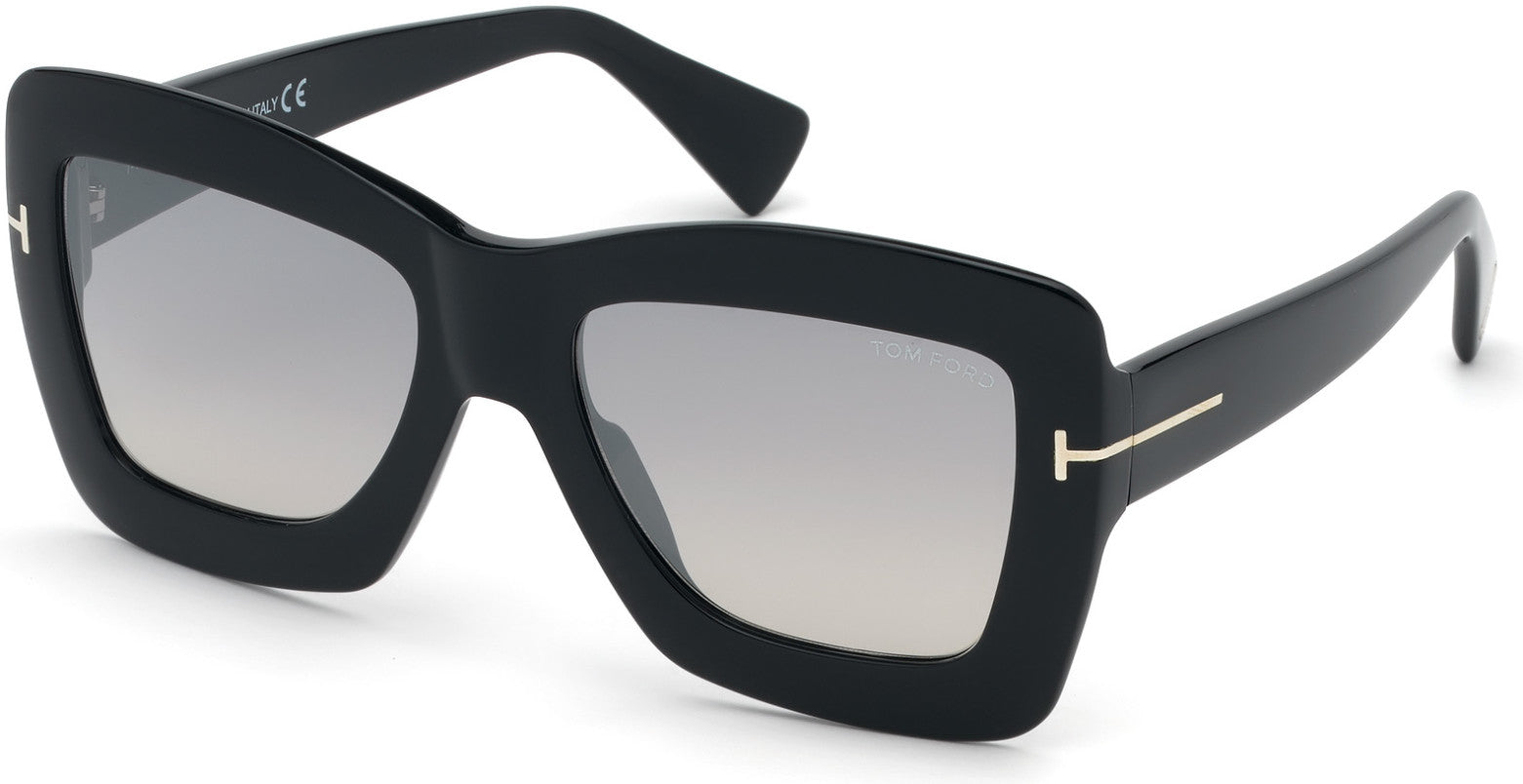 Tom Ford FT0664 Hutton-02 Geometric Sunglasses 01C-01C - Shiny Black  / Smoke Mirror