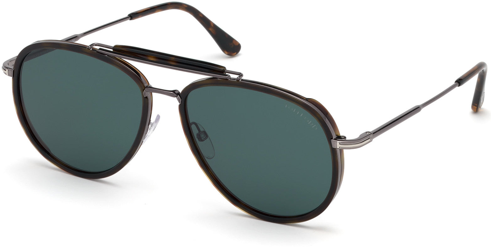 Tom Ford FT0666 Tripp Pilot Sunglasses 52N-52N - Shiny Dark Havana Acetate Rims, Shiny Dark Ruthenium/ Dark Teal Lenses