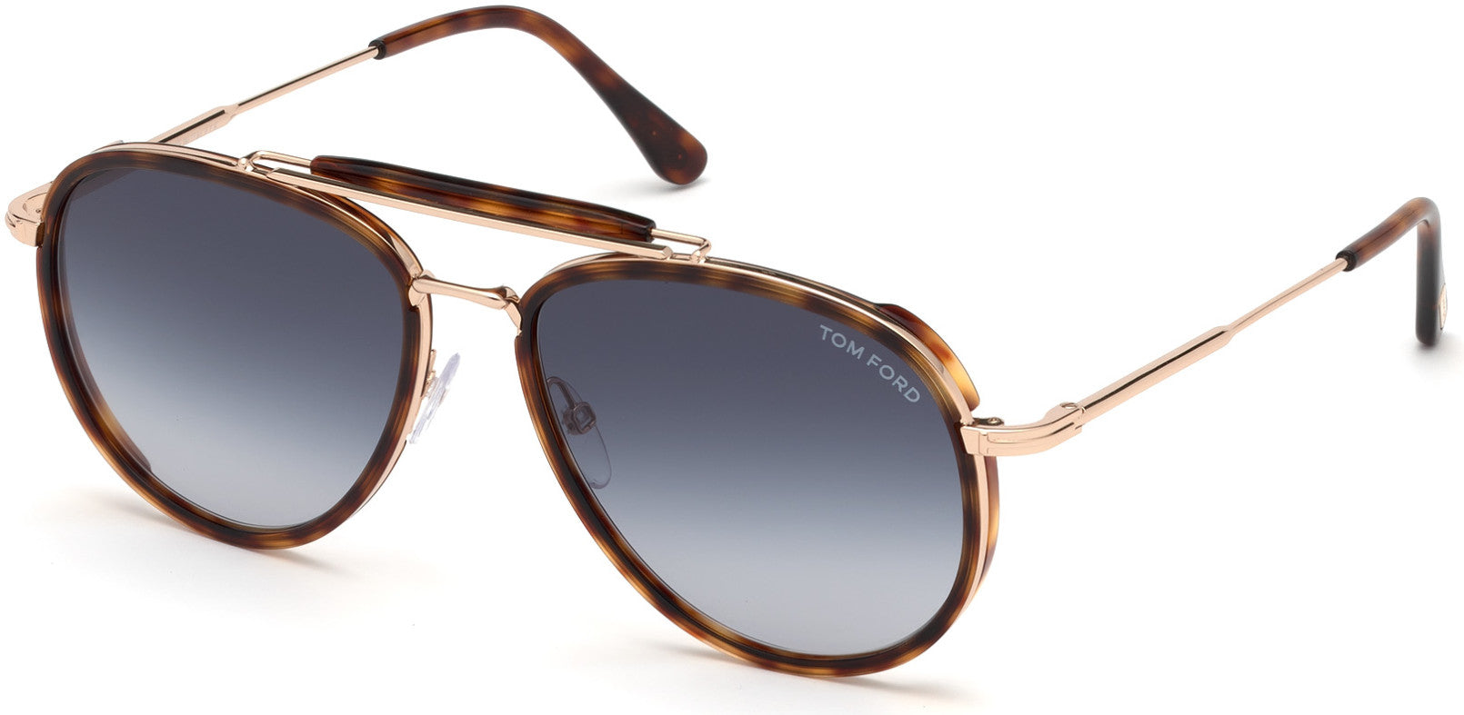 Tom Ford FT0666 Tripp Pilot Sunglasses 54W-54W - Shiny Red Havana Acetate Rims, Shiny Rose Gold/ Grad. Dark Blue Lenses