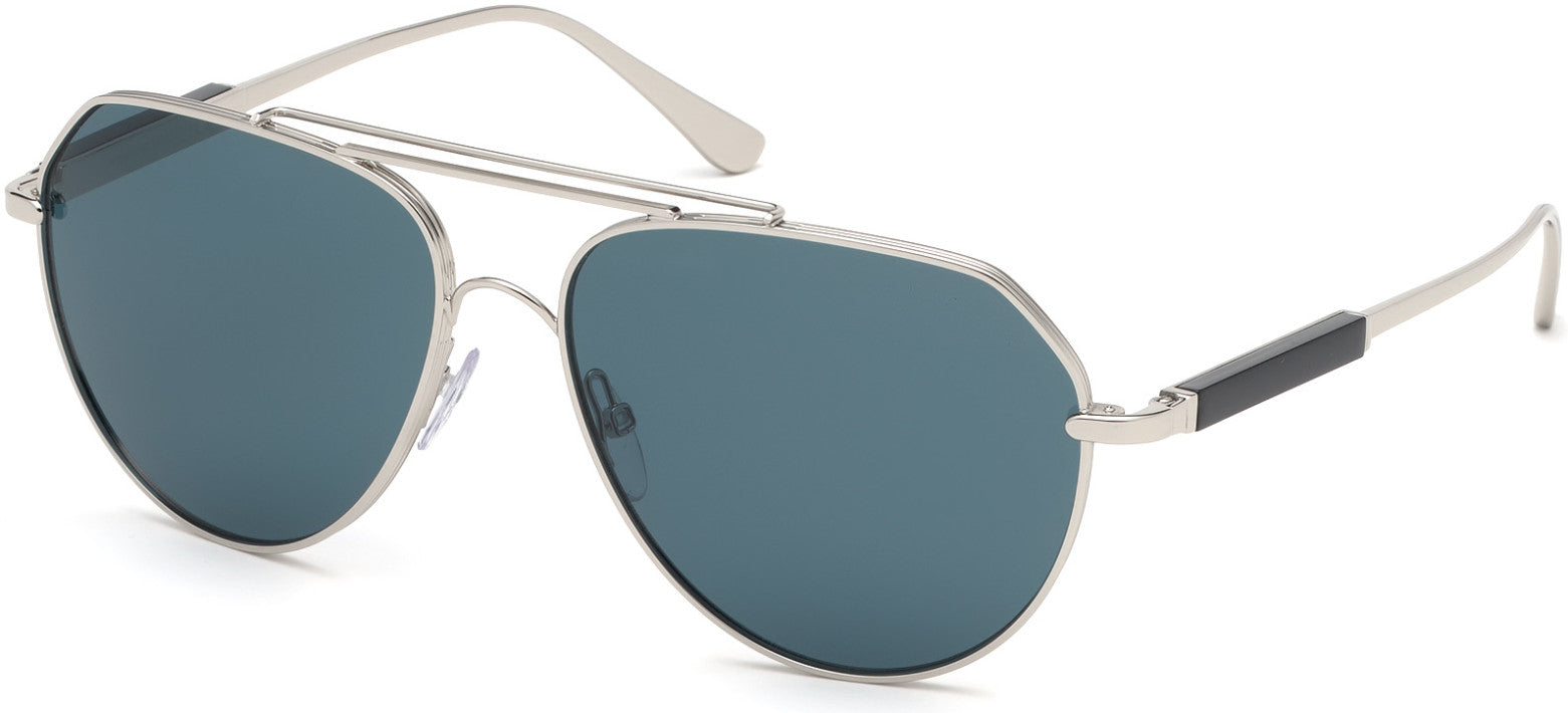 Tom Ford FT0670 Andes Pilot Sunglasses 16V-16V - Palladium, Shiny Black Acetate Temple Detail/ Dark Teal Lenses