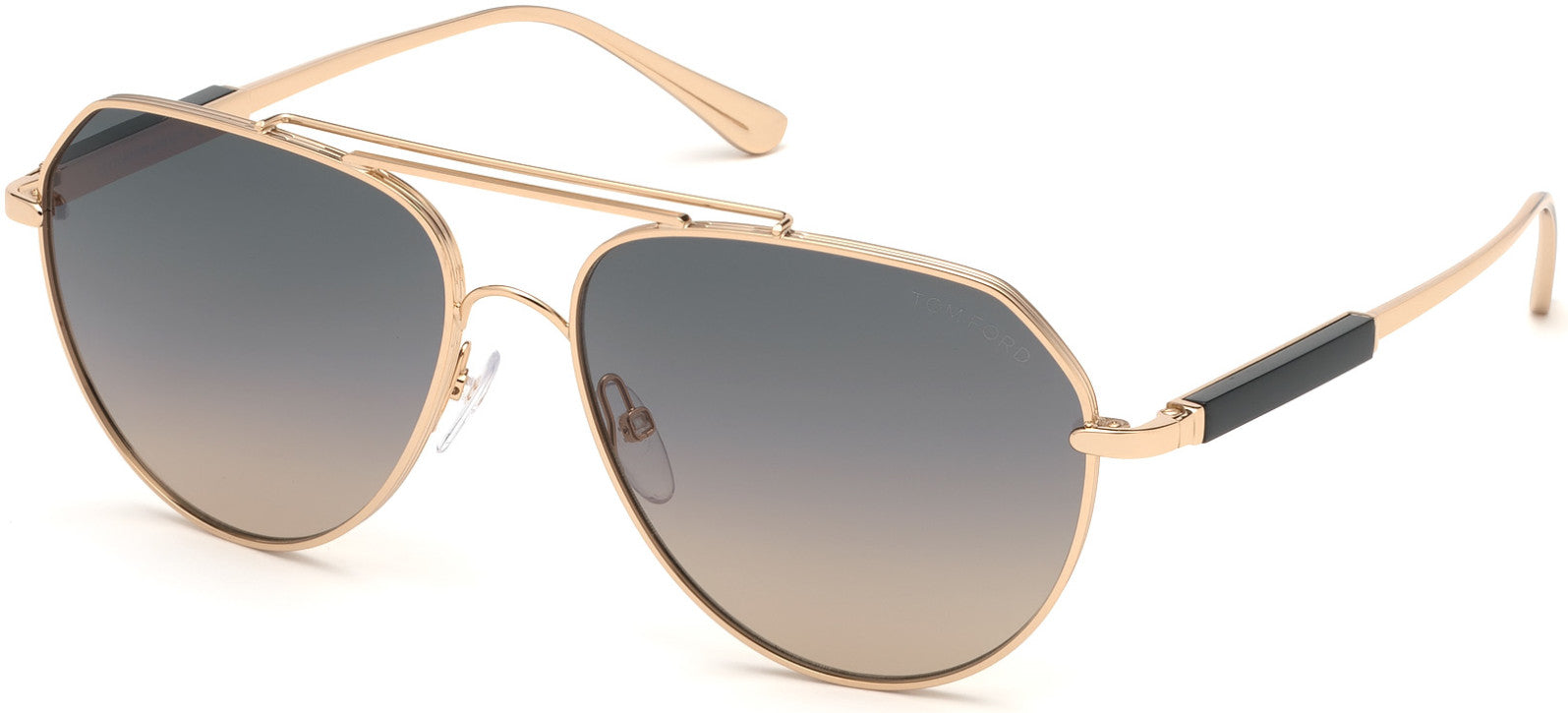 Tom Ford FT0670 Andes Pilot Sunglasses 28B-28B - Rose Gold, Black Acetate Temple Detail/ Grad. Grey-To-Orange Lenses