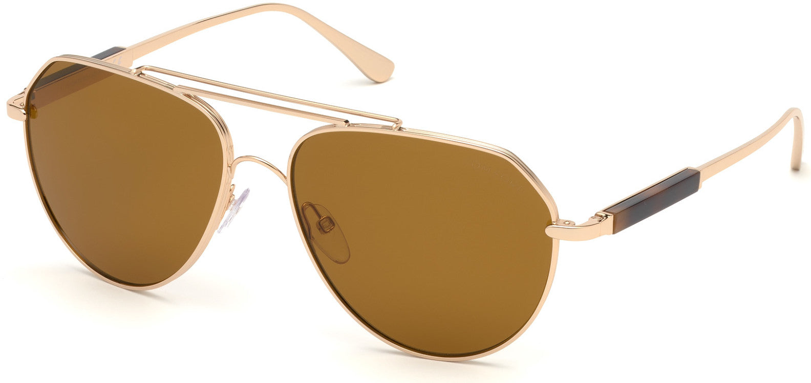 Tom Ford FT0670 Andes Pilot Sunglasses 28E-28E - Rose Gold, Shiny Classic Havana Temple Detail/ Vintage Brown Lenses