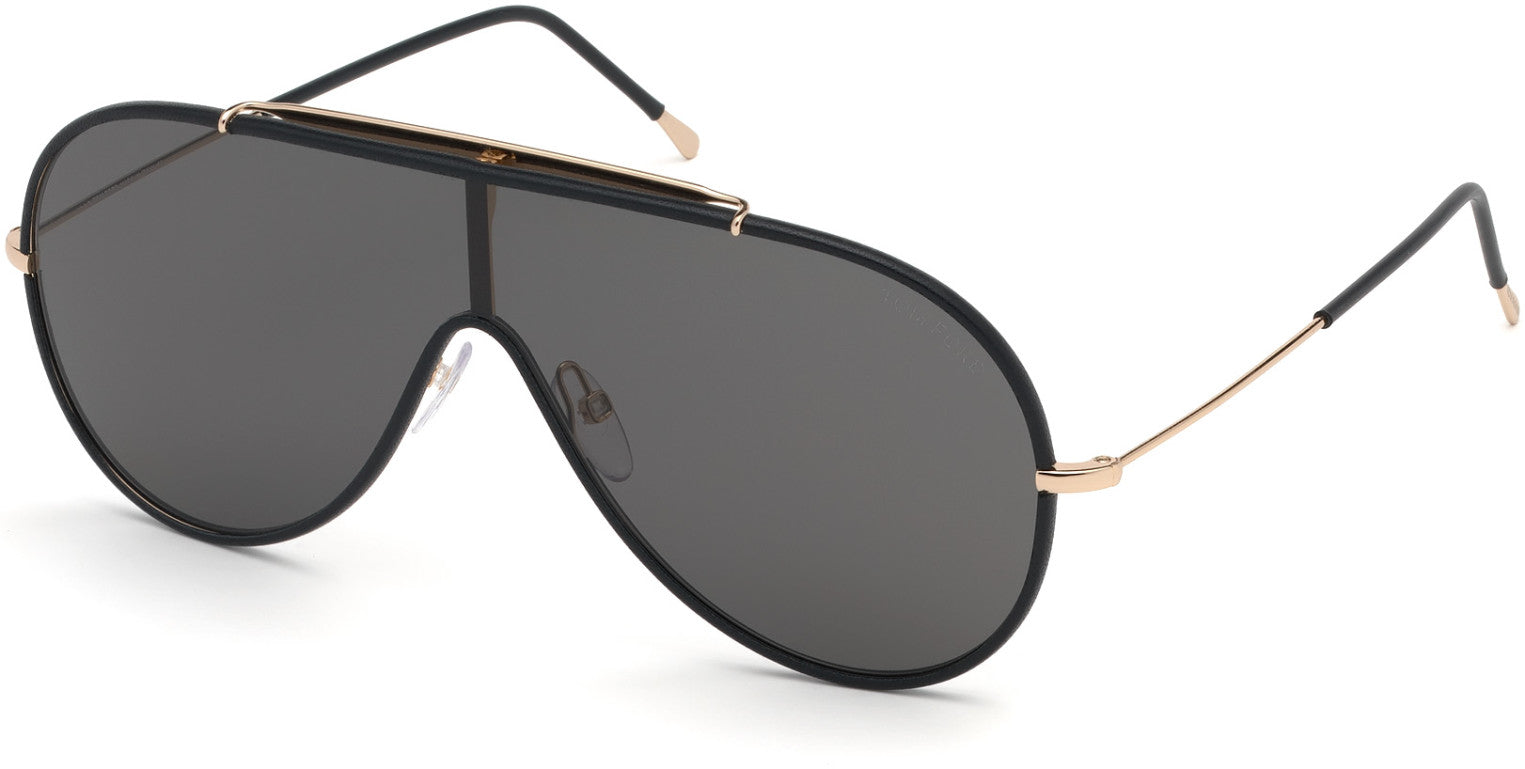 Tom Ford FT0671 Mack Round Sunglasses 01A-01A - Shiny Rose Gold W. Black Leather Rims / Smoke Lenses