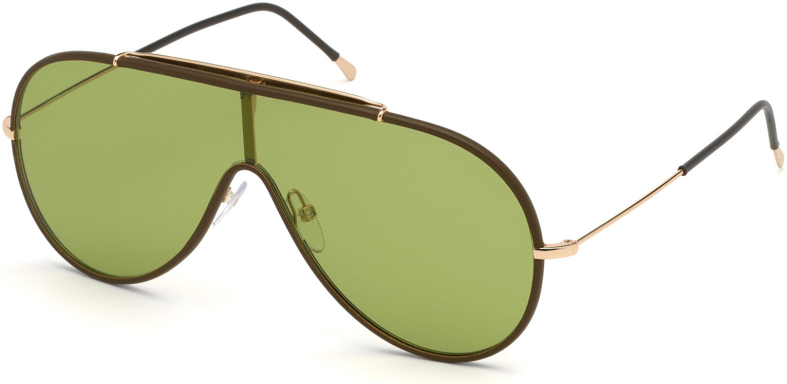 Tom Ford FT0671 Mack Round Sunglasses 48N-48N - Shiny Rose Gold W. Brown Leather Rims / Green Lenses