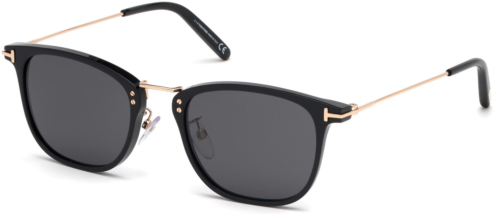 Tom Ford FT0672 Beau Geometric Sunglasses 01A-01A - Shiny Black, Shiny Rose Gold / Smoke Lenses