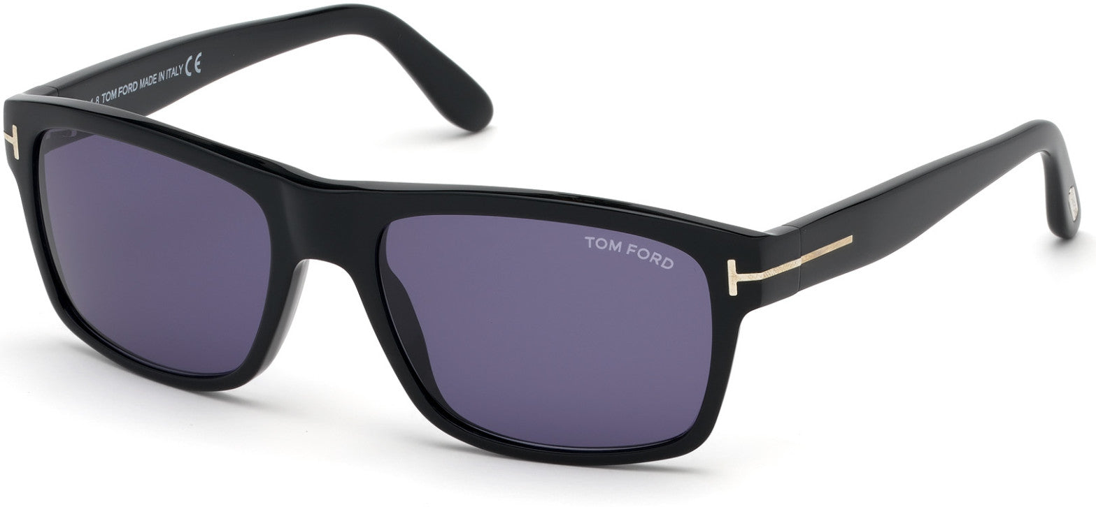 Tom Ford FT0678 August Geometric Sunglasses 01V-01V - Shiny Black / Blue Lenses