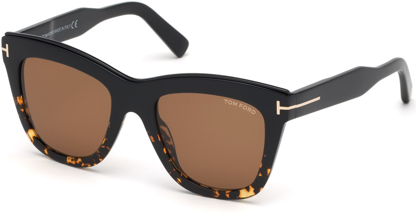 Tom Ford FT0685 Julie Geometric Sunglasses 05E-05E - Shiny Black To Dark Havana, Shiny Black/ Brown Lenses