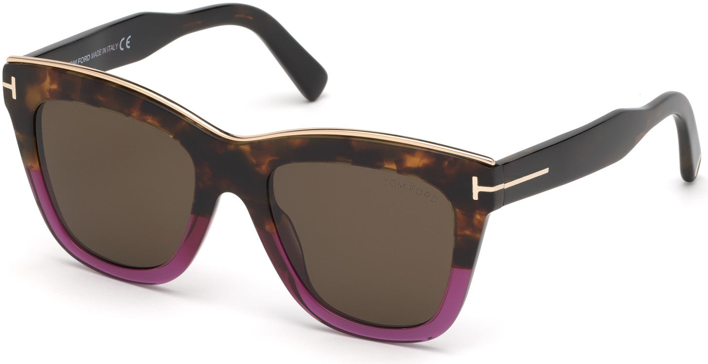 Tom Ford FT0685 Julie Geometric Sunglasses 56E-56E - Vintage Havana To Transp. Purple, Vintage Havana/ Brown Lenses