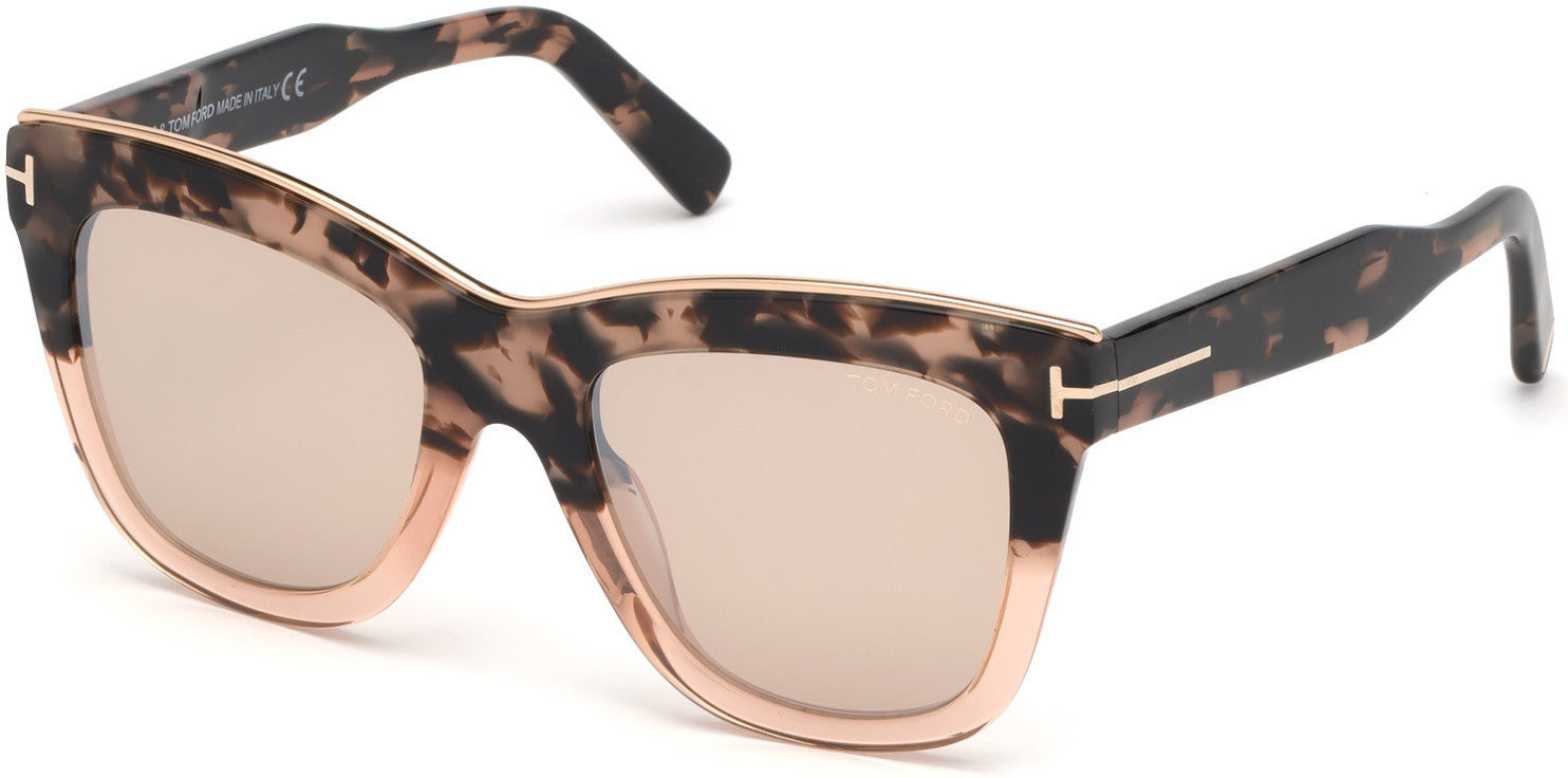 Tom Ford FT0685 Julie Geometric Sunglasses 56G-56G - Pink Havana-To-Transp. Pink, Pink Havana/ Champagne Lenses, Silver Fl.