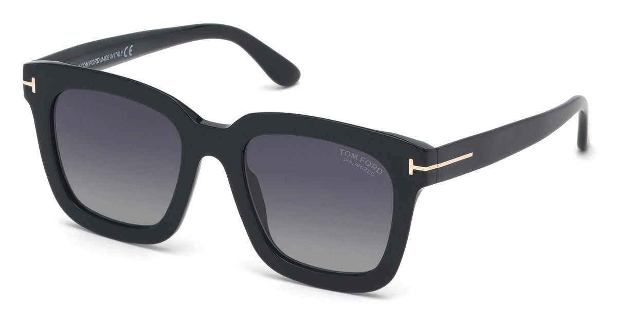 Tom Ford FT0690-F Sari Geometric Sunglasses 01D-01D - Shiny Black/ Gradient Grey Polarized W. Silver Mirror Lenses