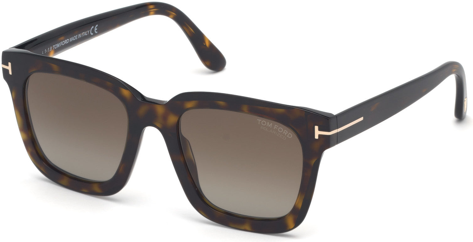 Tom Ford FT0690-F Sari Geometric Sunglasses 52H-52H - Shiny Classic Dark Havana/ Green Polarized Lenses