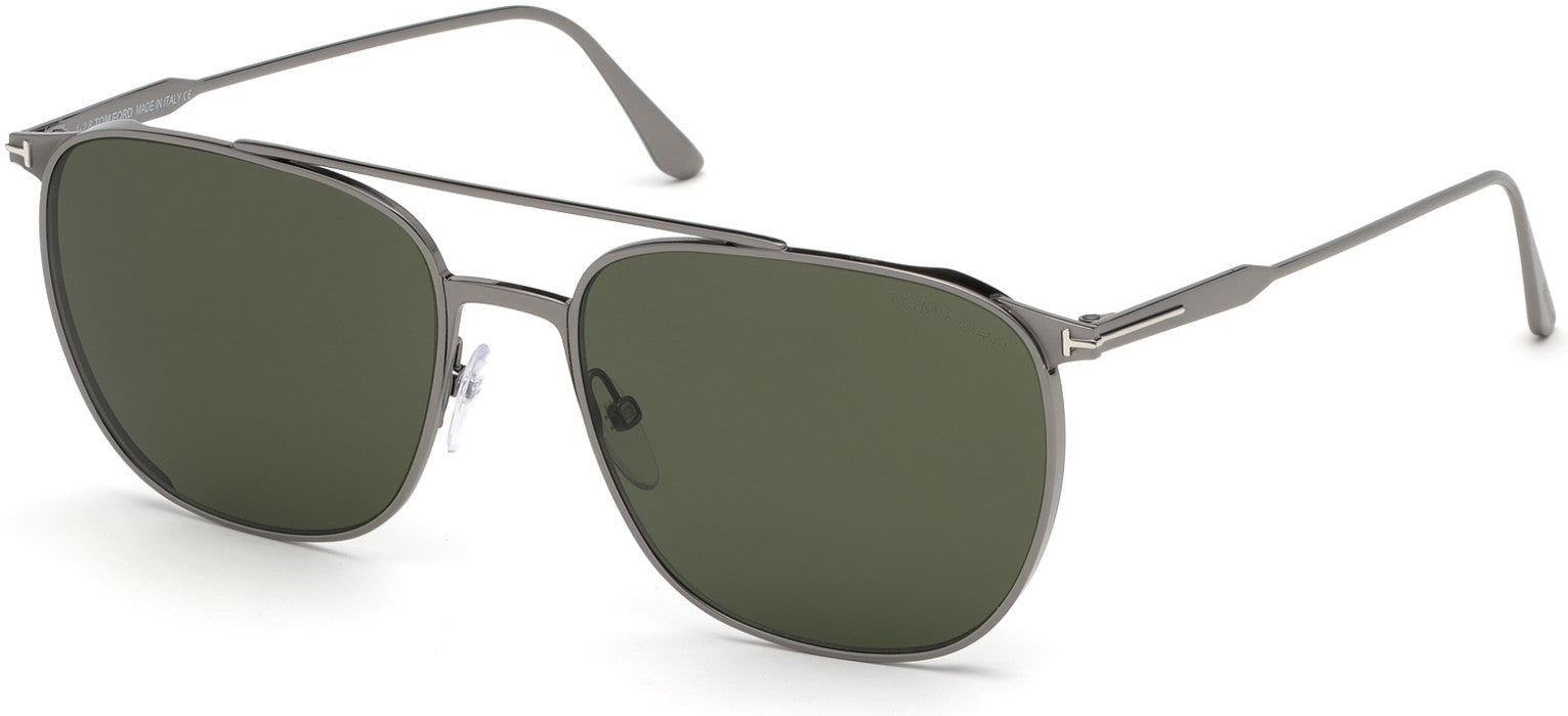 Tom Ford FT0692 Kip Geometric Sunglasses 12N-12N - Shiny Dark Ruthenium/ Green Smoke Lenses