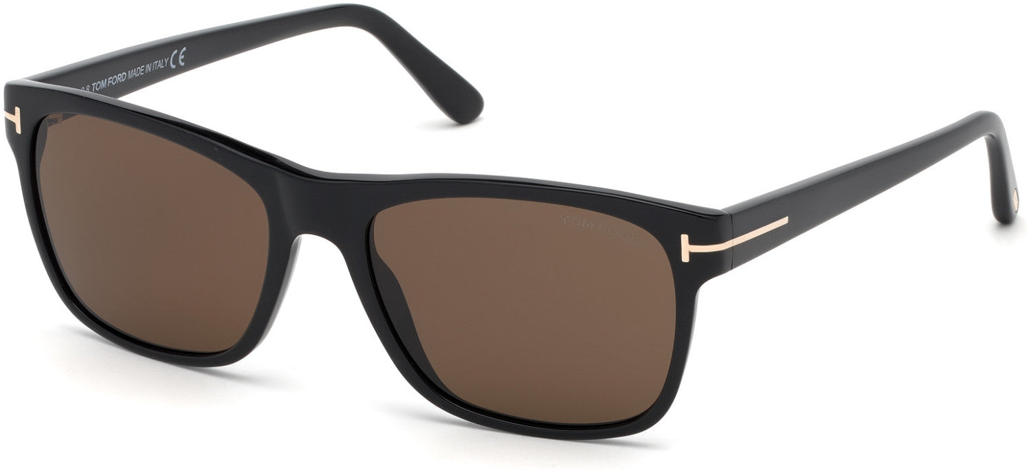 Tom Ford FT0698-F Giulio Geometric Sunglasses 01J-01J - Shiny Black/ Brown Lenses