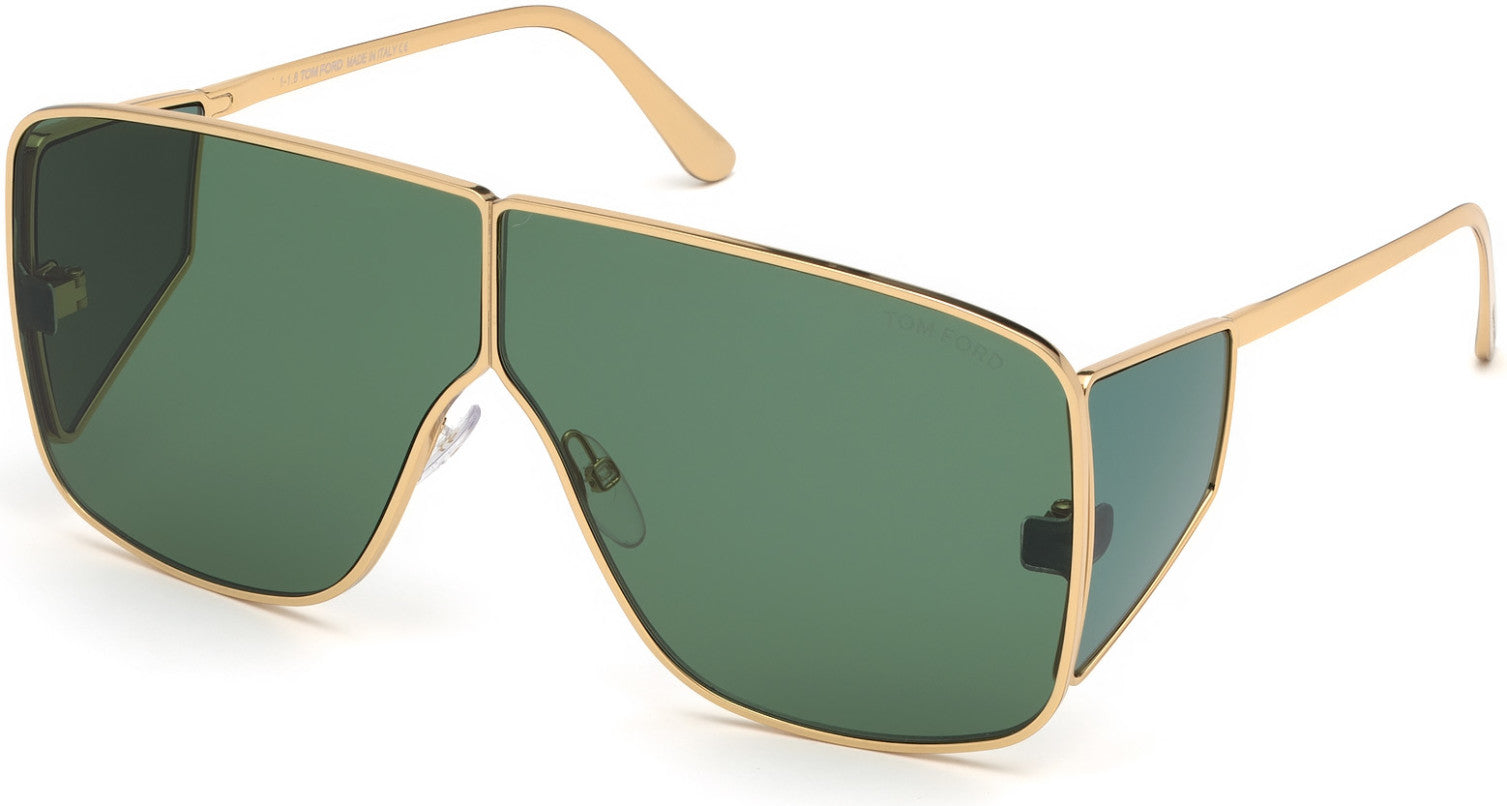 Tom Ford FT0708 Spector Geometric Sunglasses 33N-33N - Shiny Yellow Gold / Dark Green Lenses