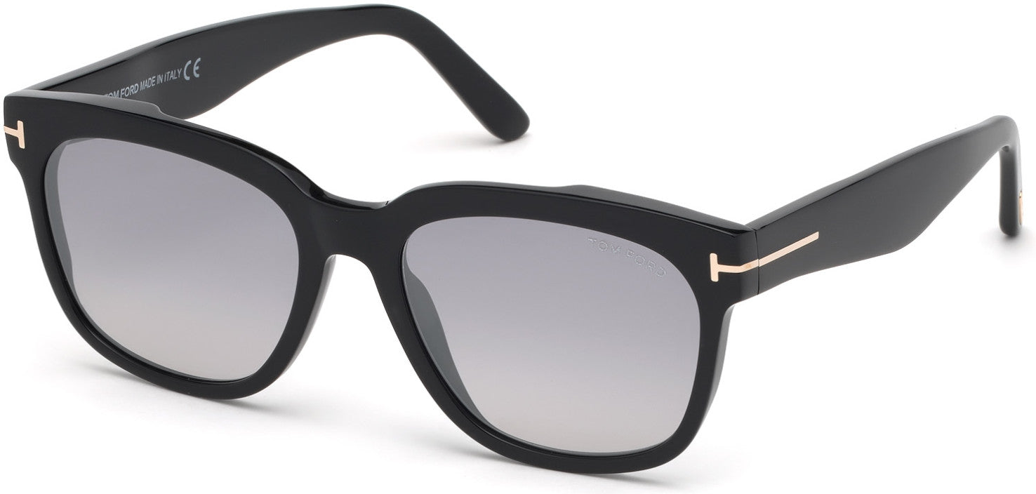 Tom Ford FT0714 Rhett Geometric Sunglasses 01C-01C - Shiny Black/ Gradient Smoke W. Silver Flash Lenses