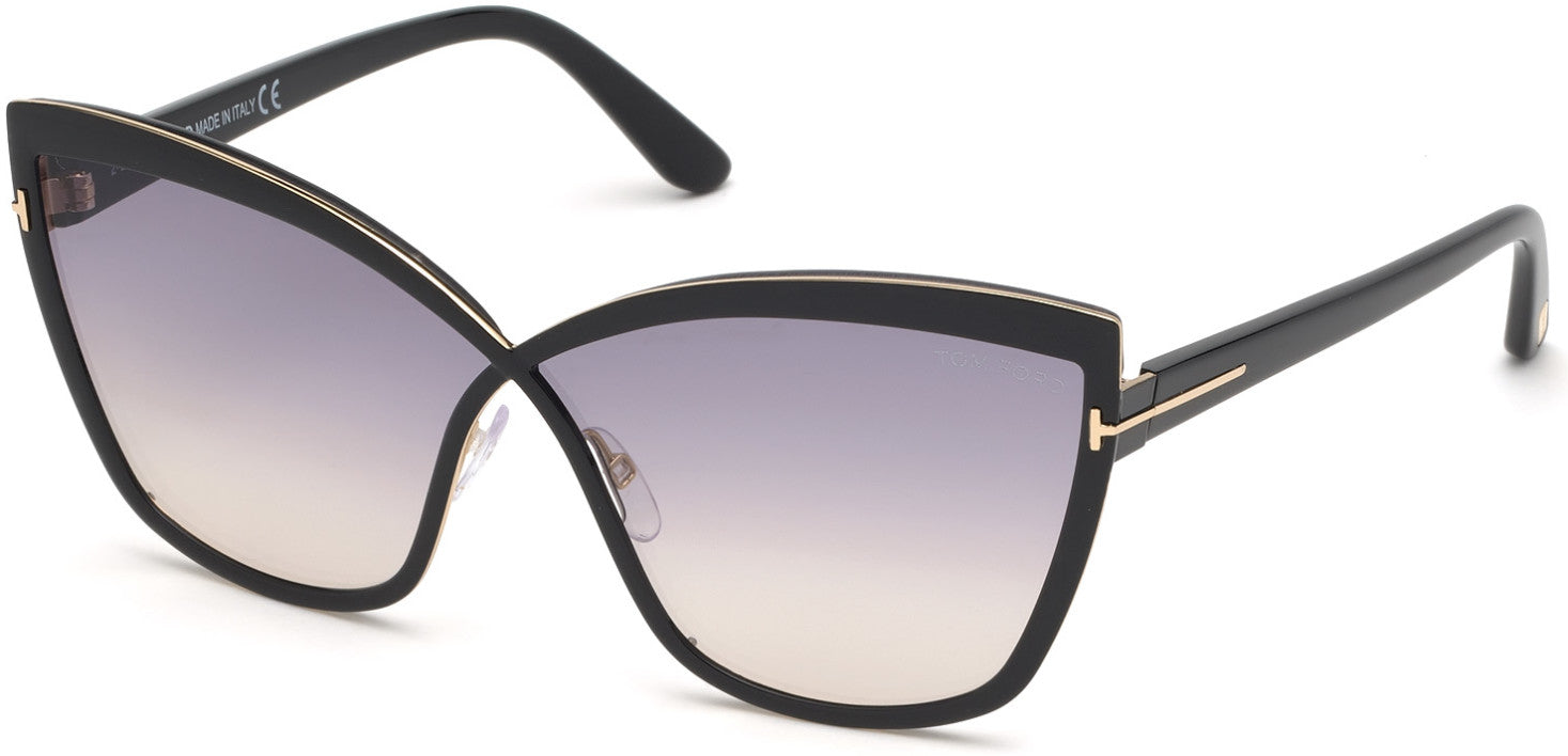 Tom Ford FT0715 Sandrine-02 Butterfly Sunglasses 01B-01B - Shiny Black, Rose Gold, Black Temples/ Gradient Smoke-To-Sand Lenses