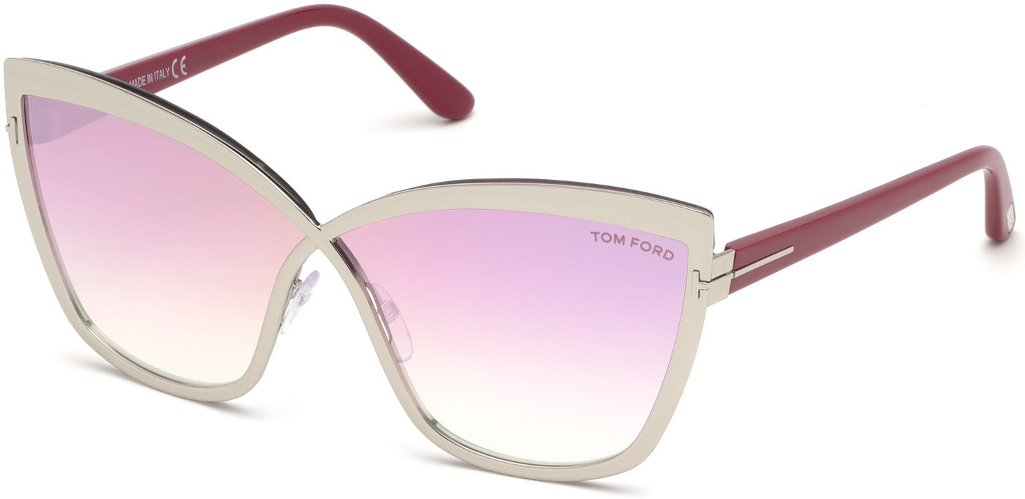 Tom Ford FT0715 Sandrine-02 Butterfly Sunglasses 16Z-16Z - Shiny Palladium, Shiny Red Temples/ Gradient Pink-To-Pearl Lenses