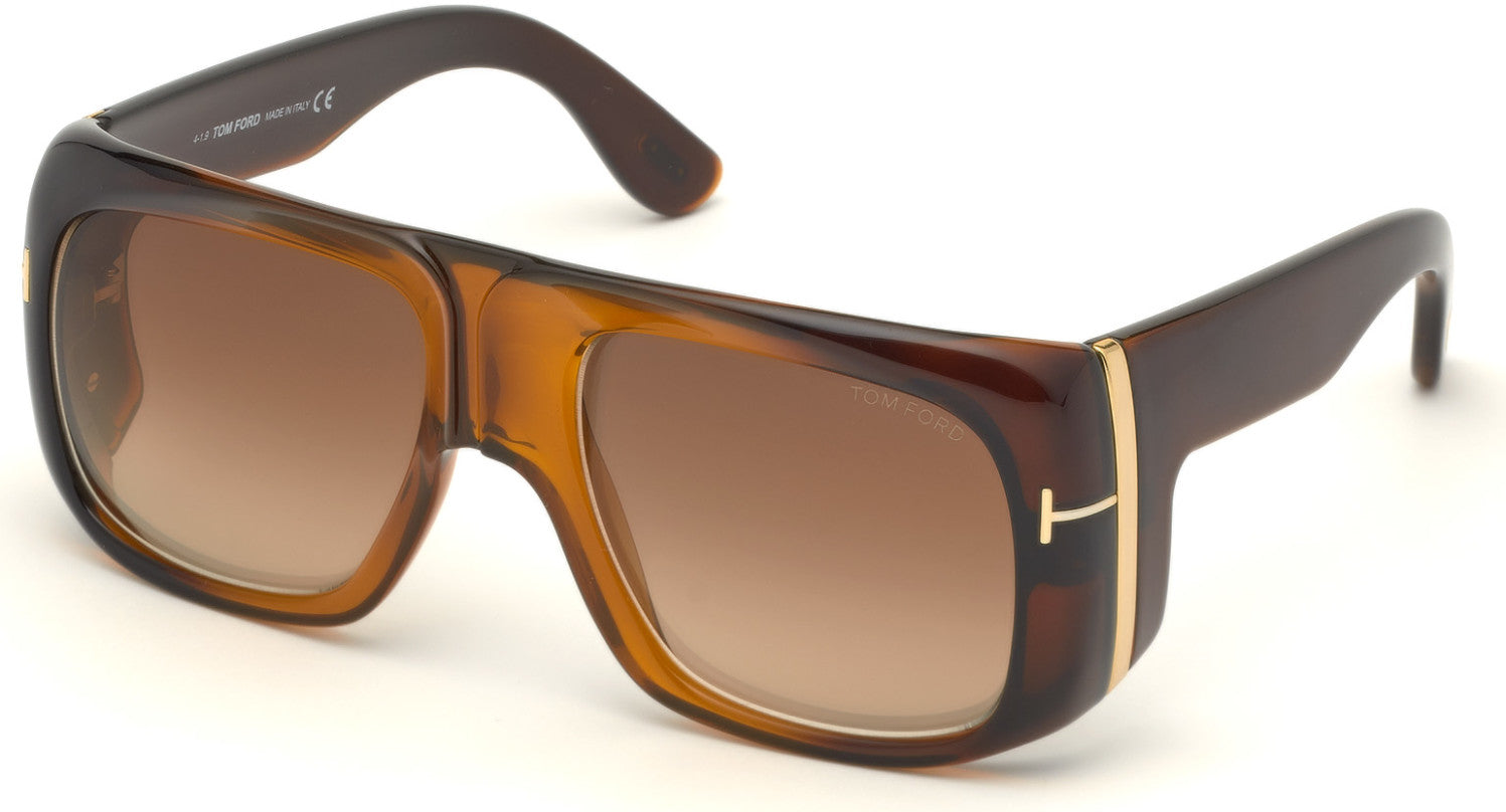Tom Ford FT0733 Gino Square Sunglasses 48F-48F - Transp. Dark Brown W. Fade To Light Brown Front/ Grad. Brown Lenses  -