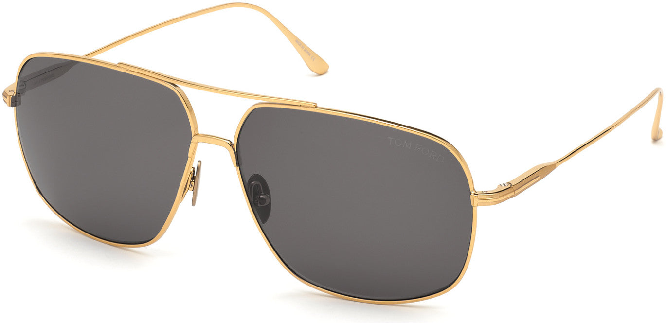 Tom Ford FT0746 John-02 Navigator Sunglasses 30A-30A - Shiny Tf Yellow Gold Titanium/ Grey Lenses