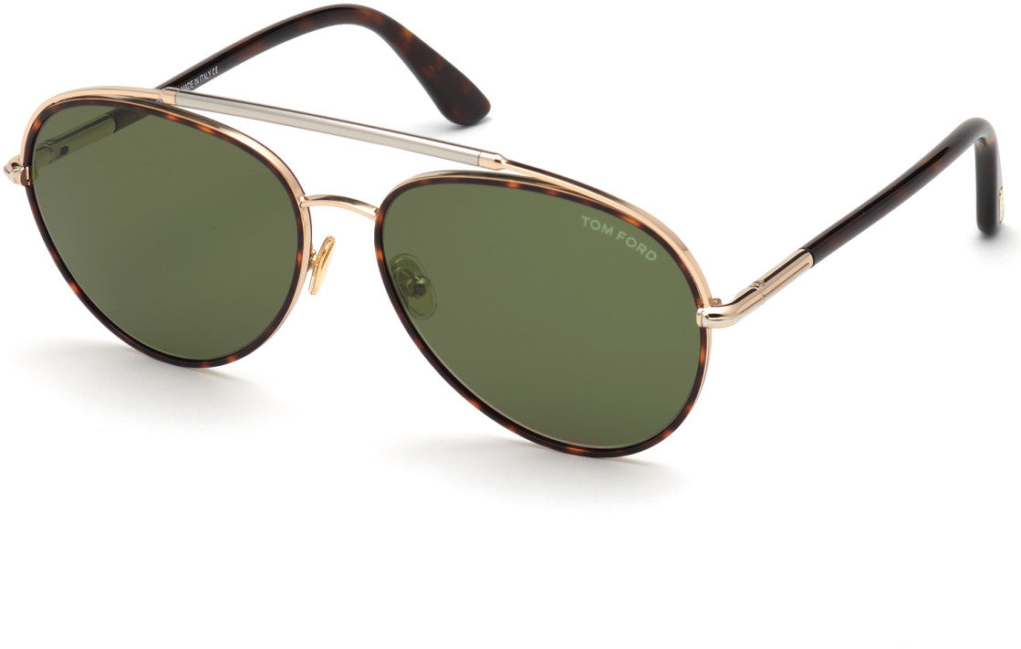 Tom Ford FT0748 Curtis Pilot Sunglasses 52N-52N - Shiny Rose Gold W. Palladium Bridge/ Green Lenses